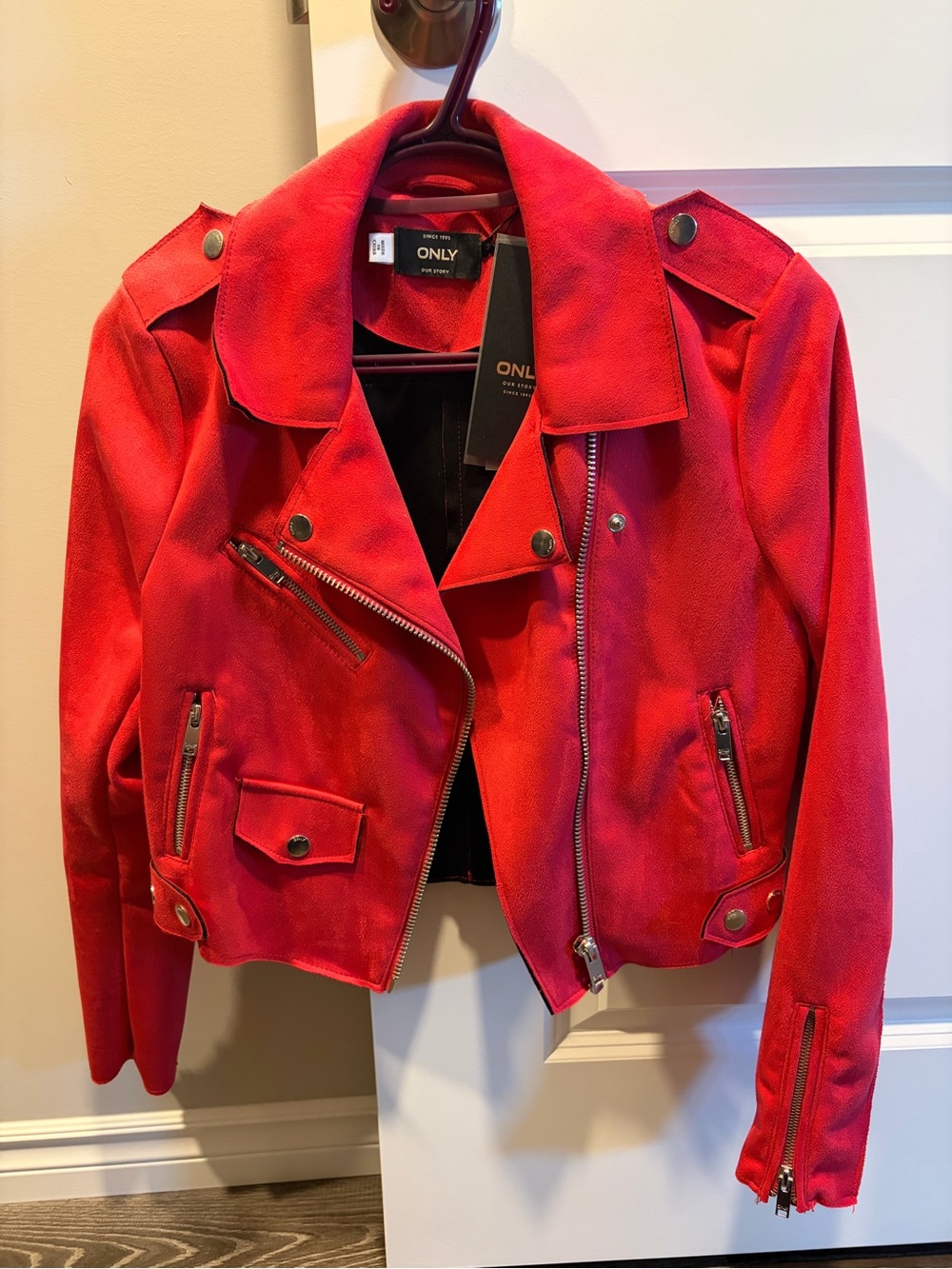 ONLY Pink Suede-Style Moto Jacket